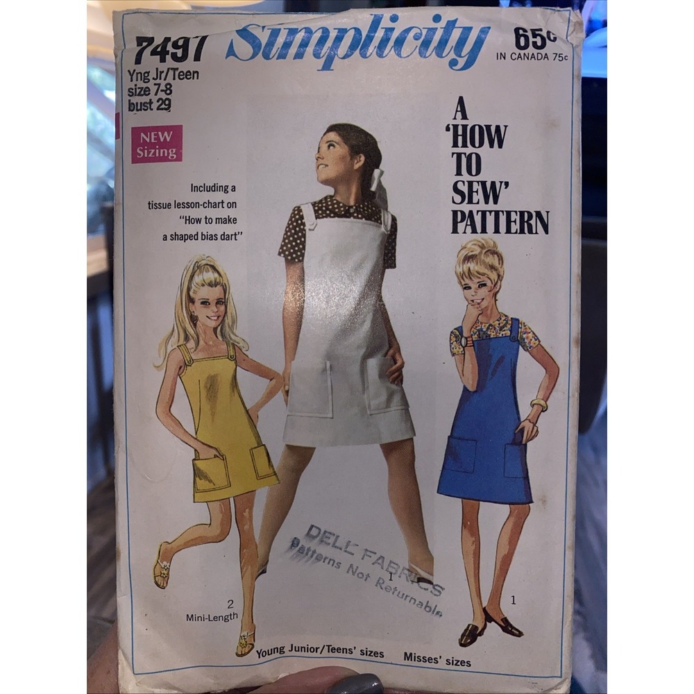 Vintage 1960s Simplicity 7497 Jumper Sun Dress Blouse Pattern Jr Teen Size 7-8